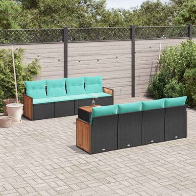 vidaXL - 9-delige - tuinbankset - met - kussens - van - zwart - polyrotan
