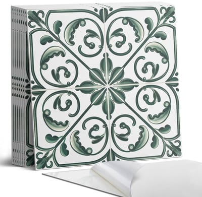 Coloray Plaktegels - Plantenpatroon met ornamenten Portugese Tegels - 30 cm x 30 cm - Groente Plaktegels - 9 stuks - Vierkant PVC Tegels - Plaktegels Keuken - Zelfklevende Vloertegels - Vinyl Tegels - Zelfklevende Tegels