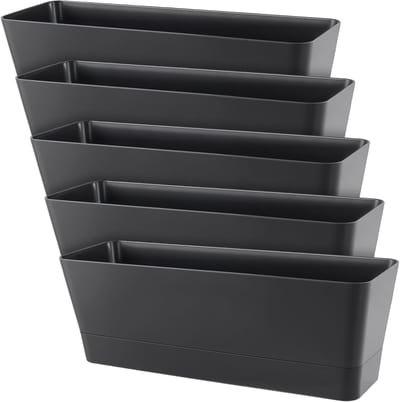 Set van 5 Stuks 31 cm Rechthoekige Plantenpotten met Afvoergaten en Lade voor Binnen en Buiten, Perfect voor Vensterbank, Plank en Keuken
