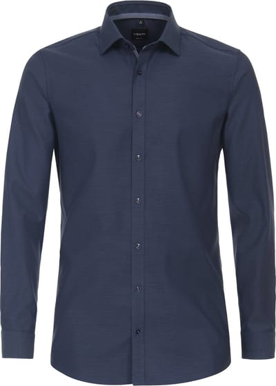 VENTI body fit overhemd - dobby - blauw - Strijkvriendelijk - Boordmaat: 40