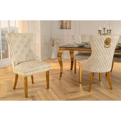 Deluxe stoel beige met leeuwenkop gouden poten