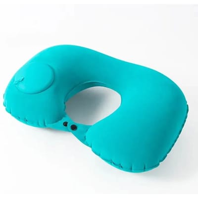 U Shape Neck Cushion Automatic Air Inflatable Pillow Compress Ring Pillow For Airplane Car Outdoor Travel blauw