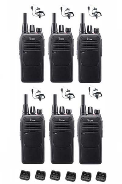 Set van 6 Icom IC-F29SR2 UHF PMR446 IP67 Waterdicht met beveiliging oortje