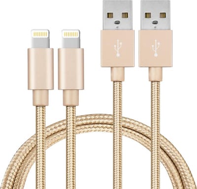 2x Lightning naar USB A Nylon Gevlochten Kabel Zilver Wit - 1 meter - Oplaadkabel voor iPhone 12 / 12 MINI / 12 PRO / 12 PRO MAX / 11 / 11 PRO / 11 PRO MAX / SE 2022 / SE 2020