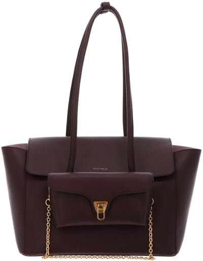 COCCINELLE Leren shopper schoudertas Double Beat Grained Leather Handbag Berry donkerpaars