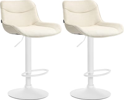 CLP Vonore Set van 2 barkrukken - Met rugleuning - Met voetensteun - Verstelbaar - Metalen frame - Stof - wit/creme