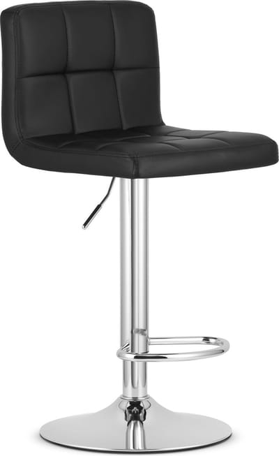 Barkruk PROT - Zwart Kunstleer, Chromen Basis, Laag Rugleuning, Modern Design, Hoogte Verstelbaar, 360° Draaibaar, Max. 120 kg