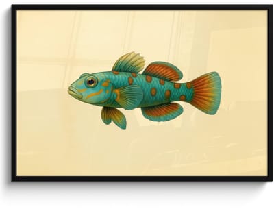 Poster in lijst - Fotolijst 120x80 cm - Posters - Vis - Blauw - Stippen - Schubben - Posterlijst zwart - Decoratie - Wanddecoratie woonkamer - Muurdecoratie slaapkamer