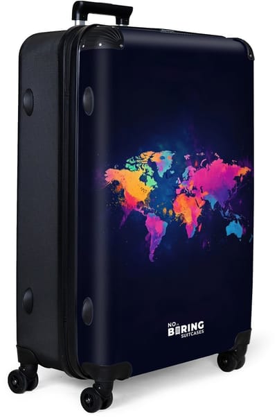 NoBoringSuitcases.com® - Koffer groot - Reiskoffer lichtgewicht - Wereldkaart - Kleurrijk - Graffiti - Rolkoffer met 4 wielen - Grote trolley XL - 98 liter bagage