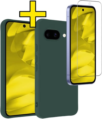 Hoesje - Met Screenprotector - Geschikt voor Google Pixel 9a - Sterk & Shockproof - Back Cover - Siliconen Case - Telefoon Hoes - Telefoonhoesjes - Donkergroen