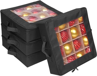 4x Opbergdozen Kerstballen - Kerstversiering Organizer met Verdelers voor 64 Ornamenten