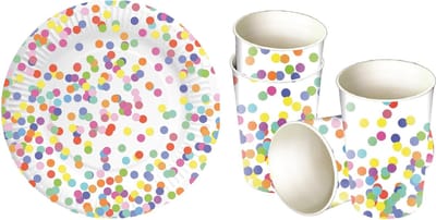Verjaardag tafel dekken set in Confetti thema bekers en bordjes voor 8x personen - Feestartikelen
