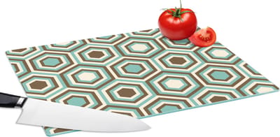 Glazen Snijplank - 39x28 - Retro - Honeycomb - Blauw - Bruin - Snijplanken Glas