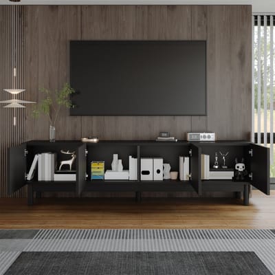 DESMIU Tv Meubel - Greeploos Design Met Vier Deuren En Opbergruimte - Voor Moderne Woonkamer - MDF En Spaanplaat - 169x34x45,5 Cm - Zwart