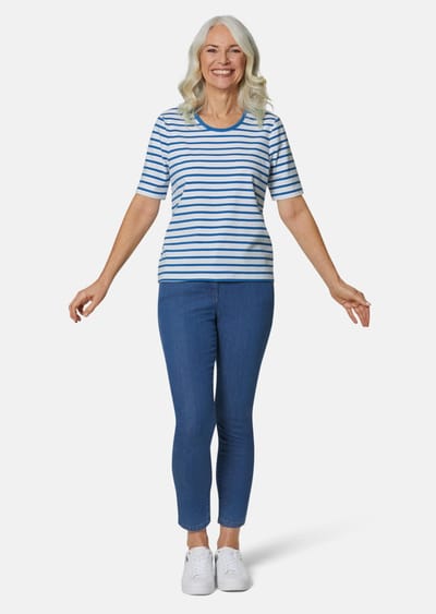 Gestreept shirt met halflange mouwen - wit / donkerblauw / gestreept - Gr. 38 van Goldner Fashion
