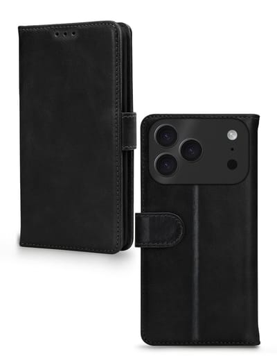 Mobilize Telefoonhoesje geschikt voor Apple iPhone 17 Pro Hoesje Echt Leer | Mobilize Wallet Bookcase Portemonnee | Pasjeshouder voor 3 Pasjes | Telefoonhoesje voor Pinpas / OV Kaart / Rijbewijs - Zwart