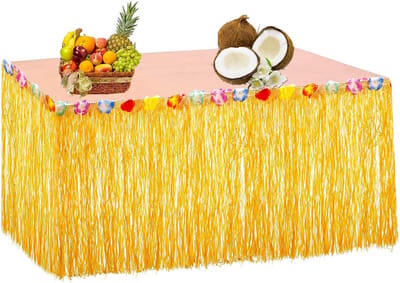 Tafelrokken van 275 x 60 cm - Hawaiiaanse feestdecoratie met bloemen - Gras-rok voor feestjes in de buitenlucht - Goudkleurig.