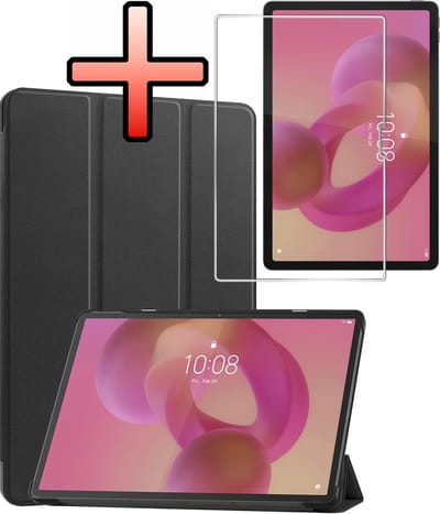 Hoes - Geschikt voor Lenovo Idea Tab Pro - Met Screenprotector - Trifold Bookcase - Hard Cover - Hardcover Book Case - Tablet Hoesje - Zwart