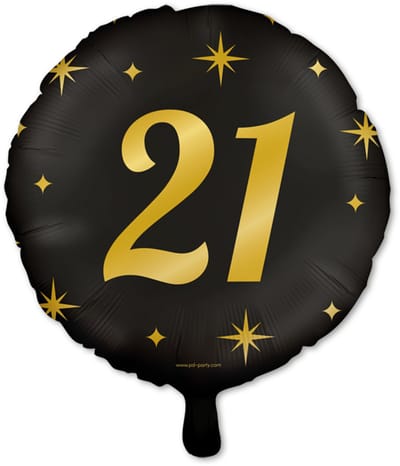 Q2P - 21 Jaar Ballon - Verjaardag Versiering - Zwart & Goud - Folie Ballon - Feest Decoratie - Helium Geschikt
