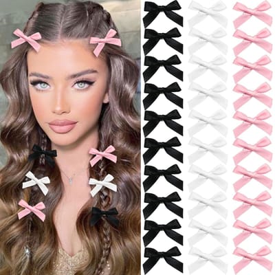 30 PCS Femmes Coloré Ruban Pinces à Cheveux Nœud Papillon Accessoires Cheveux Douces Filles Soie Petite Épingle à Cheveux Élégante Princesse Ballet Y2K Fée Décorative 30pcs gray