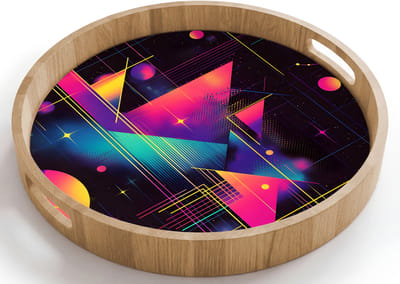 Dienblad rond 40x40 cm - Schootdienblad hout - Driehoeken - Cirkels - Abstract - Sterren - Borrelplank rechthoek - Plateau houten dienbladen