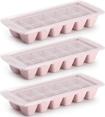 Plasticforte IJsblokjesvormen - roze - 3x stuks - met afsluitdeksel - 28 x 11 cm - ijsklontjes bakje - kunststof