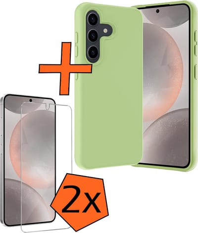 Hoes - Met 2x Screenprotector - Geschikt voor Samsung Galaxy S24 - Sterk & Shockproof - Back Cover - Siliconen Case - Telefoon Hoes - Groen