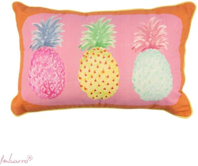 Imbarro Pineapple Sierkussen – Geborduurd Katoen – 40 x 60 cm – Tropisch Zomerdesign – Multi / Oranje / Roze