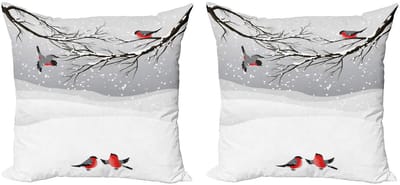 ABAKUHAUS Winter Kussenhoesenset – 2x50x50 cm – Dubbelzijdig bedrukt – Vermiljoen/Grijs/Zwart