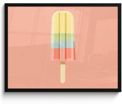 Poster in lijst - Fotolijst 70x50 cm - Posters - Waterijsje - Pasteltinten - Minimalistisch - Posterlijst zwart - Decoratie - Wanddecoratie woonkamer - Muurdecoratie slaapkamer