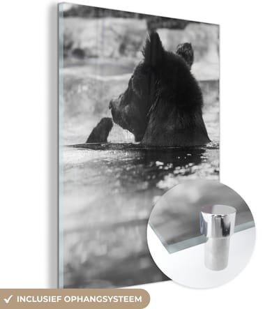 MuchoWow® Glasschilderij 90x120 cm - Schilderij acrylglas - Beer - IJs - Water - Foto op glas - Schilderijen