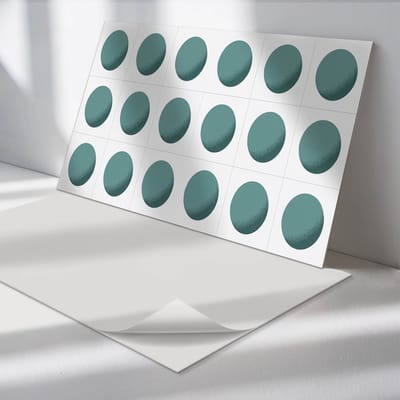 Wallfluent Vinyl Tegels - Geometrische Cirkels in Een Raster Zelfklevende PVC Tegels - 40 cm x 20 cm - Turkoois Vinyl Tegels - 10 stuks - Rechthoek PVC Tegels - Abstractie Plaktegels - Vinyl Vloer Tegels - Plaktegels Keuken en Badkamer