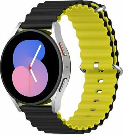 By Qubix - 22mm - Ocean Style siliconen bandje - Zwart / geel - geschikt voor Huawei Watch 3 / 4 / 5 (pro) - 46mm & geschikt voor Huawei Watch GT / GT 2 / GT 3 (pro) / GT 4 (pro) / GT 5 (pro) / GT 6 (pro) 46mm / Ultimate / Ultimate 2