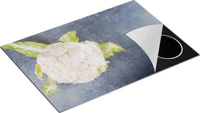 Chefcare Inductie Beschermer Bloemkool op Grijze Marmer - 75x50 cm - Afdekplaat Inductie - Kookplaat Beschermer - Inductie Mat