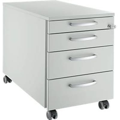 Verrijdbaar ladeblok 1233 - 4 laden – afsluitbaar - B 435 x D 765 x H 577 mm - lichtgrijs– ons merk Schäfer Shop Select