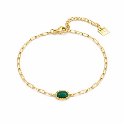 Twice As Nice Armband in edelstaal, ovaal groen steentje Goudkleurig 17cm+5cm