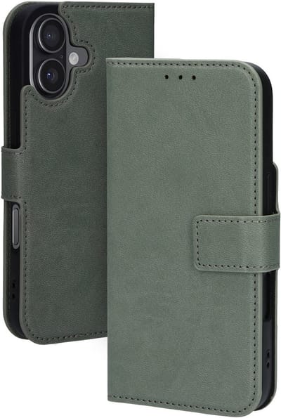 Mobiparts hoesje geschikt voor Apple iPhone 17 - Wallet/Boekhoesje - Eco Leer - Magneet Sluiting - Opberg vakken - Groen