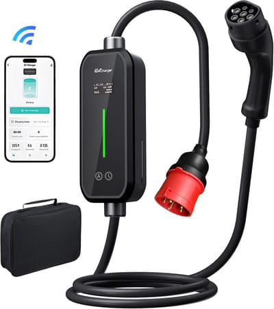 Cestovet Mobiele Thuislader 11kW - CEE naar Type 2 stekker EV oplader - Aanpassing met dubbele knop - 6 meter Laadkabel - 6A/8A/10A/13A/16A Huidige instelling - 3 fase - IP66 waterdicht laadstation met LCD Digitaal Display