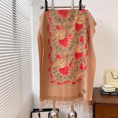 Borduur Sjaal Elegante Dames Winter Dik Warm Nek Pashmina Paisley Franje Sjaals Dames Deken Zachte Sjaal beige