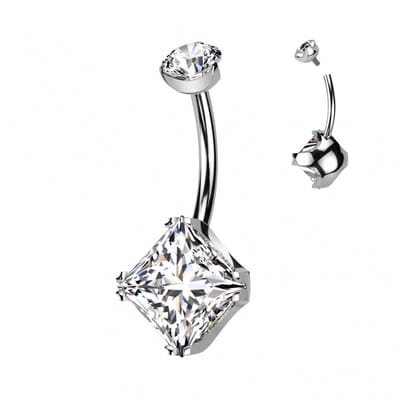 Navelpiercing titanium vierkante steen - LMPiercings