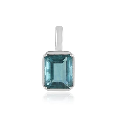 Cavill - Zilveren Hanger 925 Sterling - Petrolkleur Fluoriet 3,933 ct - Geplatineerd - Achthoekig Modern Design - 20x10 mm