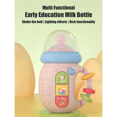 1 stuks Baby Muzikale Voedingsfles Zachte Bijtring Rammelaars Educatief Speelgoed 18M+ Kalmerend Vocale Muziek Mobiel Speelgoed beige