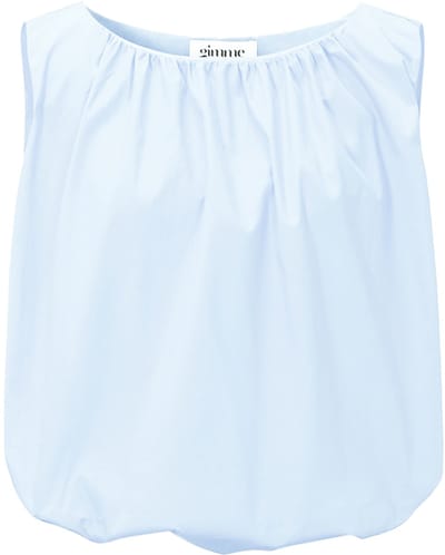 Trendy Mouwloze Top met Volume-Effect – Modieuze Dames Top met Ronde Hals – Poofy Zomertop met Ruches bij de Schouders - Baby blauw - S