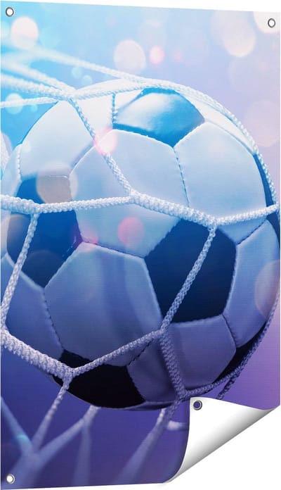 Gards Tuinposter Voetbal Bal Door het Goal Heen - 60x90 cm - Tuindoek - Tuindecoratie - Wanddecoratie buiten - Tuinschilderij