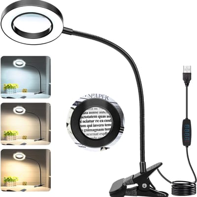 TopChoice® Vergrootglas met Verlichting - Loelamp - Dimbare Tafelvergrootglas - 12 Helderheidsniveaus - Zwart