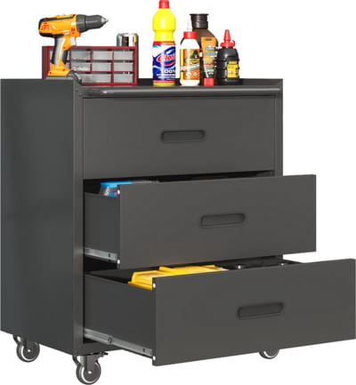 Gereedschapswagen - 7 Lades Multifunctioneel Werkplaats Trolley met Wielen en RVS Bovenblad - Staal - Rood Zwart