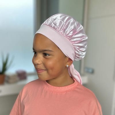 Roze Satijnen slaapmuts met bandjes (kinderen / kindermaat 3-7 jaar) (Kinder Haar Bonnet) – AfricanFabs®