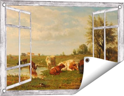 Gards Tuinposter Doorkijk Koeien in de Weide - Gerard Bilders - 60x40 cm - Tuindoek - Tuindecoratie - Wanddecoratie buiten - Tuinschilderij