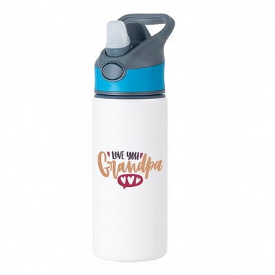 Hacebo® - I love you grandpa waterfles met rietje blauw - Opa - opa - cadeautje - kado - verjaardag - geschenk - water fles - 650ML