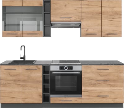 Vicco Fame-Line Complete keukeneenheid – 235 cm, WB Antraciet Eik goud/antraciet